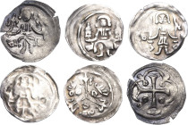 Brandenburg, Markgrafschaft
Johann I. und Otto III. und ihre Nachfolger um 1265-1293 Denar. Stehender Markgraf mit zwei Schlüsseln / Vier Adlerschild...