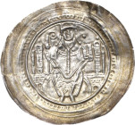 Hildesheim, Bistum
Adelhog von Dorstadt 1170-1190 Brakteat. Von vorne thronender Bischof hält Krummstab und aufgeschlagenes Buch zwischen je 2 Kuppel...