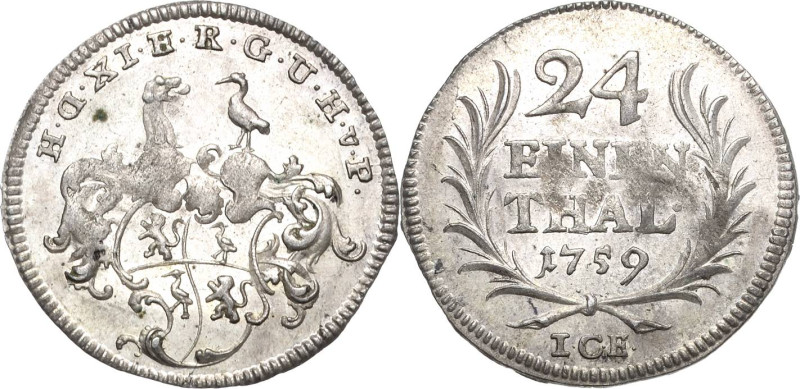 Reuss-Ältere Linie - Obergreiz
Heinrich XI. 1723-1800 1/24 Taler 1759, ICE-Saal...