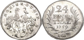 Reuss-Ältere Linie - Obergreiz
Heinrich XI. 1723-1800 1/24 Taler 1759, ICE-Saalfeld Schmidt und Knab 232 Seltenes und attraktives Exemplar. Leichte P...