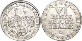 Reuss-Ältere Linie - Obergreiz
Heinrich XI. 1723-1800 1/6 Taler 1763, ICE-Saalfeld Schmidt und Knab 237 Jaeger 15 Selten. Fast vorzüglich