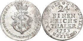 Reuss-Ältere Linie - Untergreiz
Heinrich III. 1733-1768 1/24 Taler 1753, GHE-Saalfeld Schmidt und Knab 375 Prachtvolles Exemplar. Leichte Prägeschwäc...