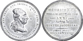 Reuss-Jüngere Linie - Gera
Heinrich XXX. 1748-1802 Zinnmedaille 1798 (unsigniert) 50-jähriges Regierungsjubiläum. Kopf nach rechts / 7 Zeilen Schrift...