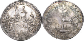 Reuss-Jüngere Linie - Schleiz
Heinrich I. 1640-1692 Taler 1679, IAB-Schleiz Dreifaltigkeitstaler. Wappenschild mit Helmzier Brackenkopf und Kranich /...
