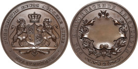 Reuss-Städte und Gemeinden
Gera Bronzemedaille o.J. Staatspreis. Von Löwen gehaltenes Wappen / Kartusche ohne Gravur. 50,5 mm, 41,64 g Schmidt und Kn...
