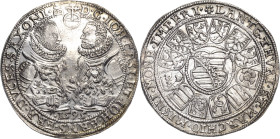 Sachsen-Coburg und Eisenach 1573-1638
Johann Casimir und Johann Ernst 1572-1633 Taler 1595, B mit Eichel-Saalfeld KOR 42.2 b Schnee 174 Grasser 87 Da...