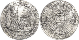 Sachsen-Coburg und Eisenach 1573-1638
Johann Casimir und Johann Ernst 1572-1633 1/2 Taler 1598, B mit Eichel-Saalfeld KOR 85 Grasser 94 Selten. Vorzü...