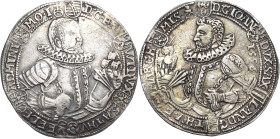 Sachsen-Weimar (Alt-Weimar) 1572-1603
Friedrich Wilhelm und Johann 1573-1602 Taler 1596, B mit Eichel-Saalfeld Koppe 91 Schnee 250 Davenport 9777 Seh...