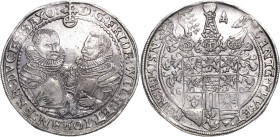 Sachsen-Weimar (Alt-Weimar) 1572-1603
Friedrich Wilhelm und Johann 1573-1602 Taler 1602, B mit Eichel-Saalfeld Koppe 131 a Schnee 257 Davenport 7517 ...