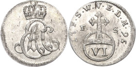 Sachsen-Weimar-Eisenach
Ernst August Constantin 1756-1759 6 Pfennig 1759, FS-Eisenach Koppe 548 Slg. Merseburger 3978 Prägefrisch