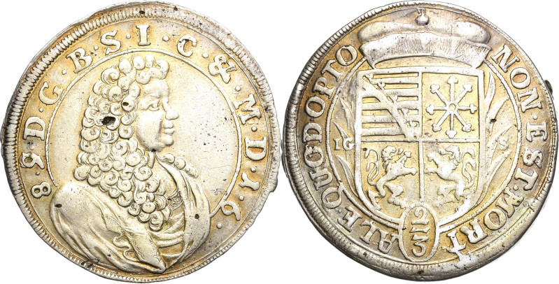 Sachsen-Meiningen
Bernhard 1680-1706 2/3 Taler 1689, IGS-Meiningen Grobe 17 Dav...