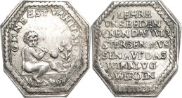 Sachsen-Eisenberg
Christian 1680-1707 Achteckige Silberklippe o.J. (Wermuth?) Auf die Vergänglichkeit. Ein sitzender Knabe macht Seifenblasen vor Blu...