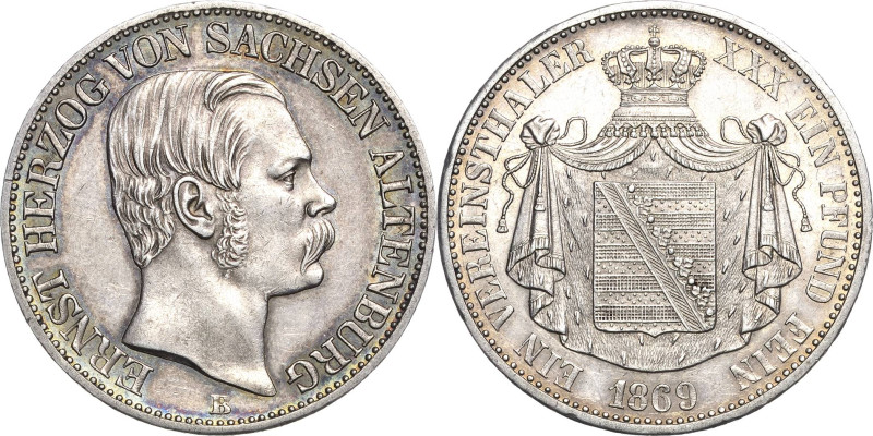 Sachsen-Altenburg
Ernst I. 1853-1908 Taler 1869, B-Dresden AKS 61 Jaeger 113 Ka...