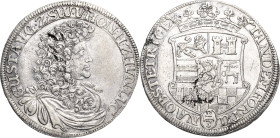 Sayn-Wittgenstein-Hohenstein
Gustav 1657-1701 2/3 Taler o.J., unbestimmte Münzstätte TANDEM FORTUNA OBSTETRICE (= Schließlich mit dem Schicksal als U...