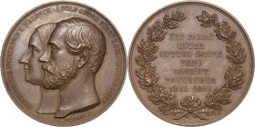 Schaumburg-Lippe
Adolf Georg 1860-1893 Bronzemedaille 1869 (F. Brehmer) Silberhochzeit mit Hermine von Waldeck. Köpfe nach links / 7 Zeilen Schrift i...