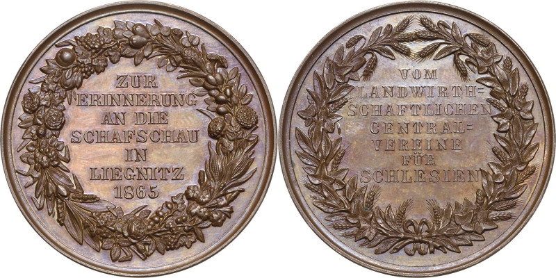 Schlesien-Liegnitz, Stadt
 Bronzemedaille 1865 (unsigniert) Auf die Schafschau ...