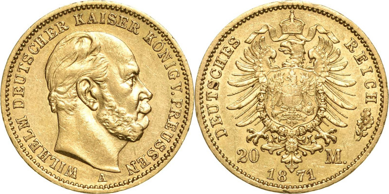Preußen
Wilhelm I. 1861-1888 20 Mark 1871 A 1. Reichsgoldmünze Jaeger 243 Selte...
