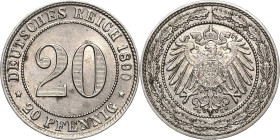 Kleinmünzen
 20 Pfennig 1890 G Jaeger 14 Vorzüglich/vorzüglich-Stempelglanz