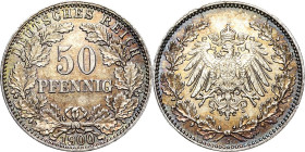 Kleinmünzen
 50 Pfennig 1900 J Jaeger 15 Leichte Fassungsspuren, fast vorzüglich
