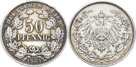 Kleinmünzen
 50 Pfennig 1901 A Jaeger 15 Rand leicht bearbeitet, sehr schön-vorzüglich