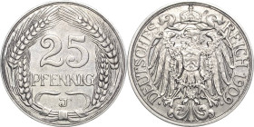 Kleinmünzen
 25 Pfennig 1909 J Jaeger 18 Auflagenhöhe: Nur 10.000 Exemplare. Sehr selten. Fast vorzüglich