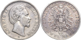 Bayern
Ludwig II. 1864-1886 2 Mark 1883 D Jaeger 41 Seltener Jahrgang. Fast sehr schön
