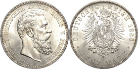 Preußen
Friedrich III. 1888 5 Mark 1888 A Jaeger 99 Av. Kl. Kratzer, fast Stempelglanz