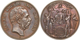 Sachsen
Albert 1873-1902 Bronzemedaille in 5-Mark-Größe 1889 E 800 Jahre Haus Wettin. Kupfer Jaeger 123 a Vorzüglich
