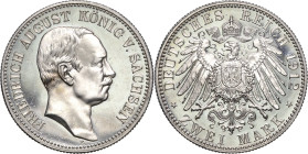 Sachsen
Friedrich August III. 1904-1918 2 Mark 1912 E Jaeger 134 Kl. Kratzer, Polierte Platte