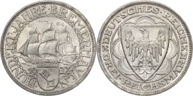 3 Reichsmark 1927 A Bremerhaven Jaeger 325 Prägefrisch