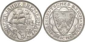 5 Reichsmark 1927 A Bremerhaven Jaeger 326 Prachtvolles Exemplar vom Erstabschlag. Fast Prägefrisch