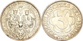 3 Reichsmark 1927 A Nordhausen Jaeger 327 Kl. Kratzer, Polierte Platte