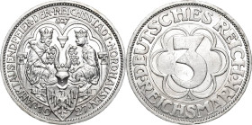 3 Reichsmark 1927 A Nordhausen Jaeger 327 Revers kl. Kratzer, vorzüglich-Stempelglanz