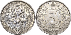 3 Reichsmark 1927 A Nordhausen Jaeger 327 Fast vorzüglich