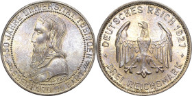 3 Reichsmark 1927 F Tübingen Jaeger 328 Vorzüglich-Stempelglanz/Stempelglanz