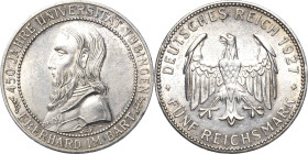 5 Reichsmark 1927 F Tübingen Jaeger 329 Fast vorzüglich