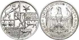 3 Reichsmark 1927 A Marburg Jaeger 330 Vorzüglich/vorzüglich-Stempelglanz
