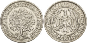 5 Reichsmark 1932 D Eichbaum Jaeger 331 Vorzüglich