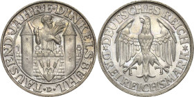3 Reichsmark 1928 D Dinkelsbühl Jaeger 334 Min. Randfehler, Prägefrisch