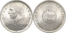 5 Reichsmark 1929 A Lessing Jaeger 336 Vorzüglich-Stempelglanz