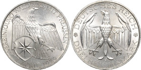 3 Reichsmark 1929 A Waldeck Jaeger 337 Vorzüglich-Stempelglanz