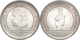 5 Reichsmark 1929 A Verfassung Jaeger 341 Kl. Kratzer, vorzüglich-Stempelglanz