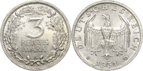 3 Reichsmark 1931 A Kursmünze Jaeger 349 Winz. Randfehler, vorzüglich-Prägefrisch