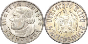 5 Reichsmark 1933 F Luther Jaeger 353 Vorzüglich-Prägefrisch