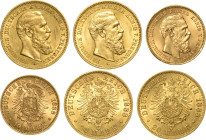 Reichsgoldmünzen
Lot-3 Stück Preußen Friedrich III. - 20 Mark 1888 (2x), 10 Mark 1888 Randfehler, sehr schön-vorzüglich