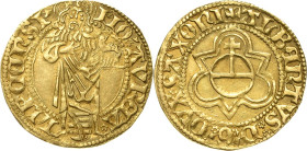 Sachsen-Kurlinie ab 1486 bis 1547 (Ernestiner)
Albrecht (1464) 1485-1500 Goldgulden o.J. (1485/1500), Kreuz-Leipzig Reichsapfel im Dreipass / Hl. Joh...