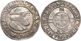 Sachsen-Kurlinie ab 1486 bis 1547 (Ernestiner)
Friedrich III. der Weise 1486-1525 Dicker 1/4 Guldengroschen 1522, Nürnberg Brustbild Friedrich III. n...