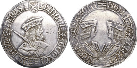 Sachsen-Kurlinie ab 1486 bis 1547 (Ernestiner)
Friedrich III., Georg und Johann 1500-1507 Guldengroschen o.J. (um 1501/1503), o. Mzz.-Annaberg Klappm...