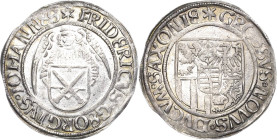 Sachsen-Kurlinie ab 1486 bis 1547 (Ernestiner)
Friedrich III., Georg und Johann 1500-1507 Engelgroschen (Schreckenberger) o.J. beiderseits sechsstrah...