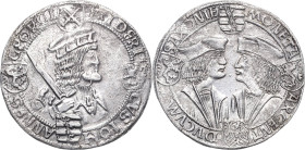 Sachsen-Kurlinie ab 1486 bis 1547 (Ernestiner)
Friedrich III., Johann und Georg 1507-1525 Guldengroschen o.J. (um 1507/1509), o.Mzz.-Annaberg Klappmü...